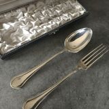 Case with cutlery christofle fork and spoon in silver metal