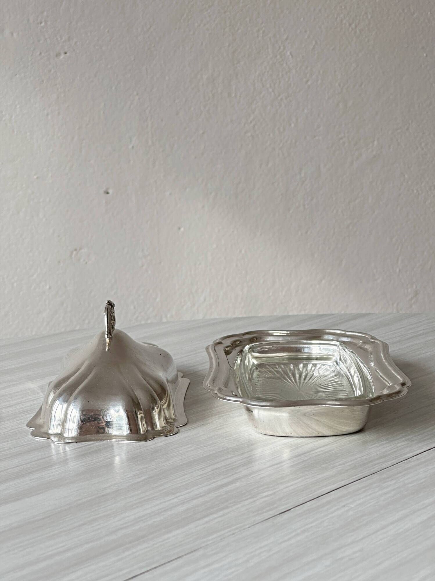 Antique silver butter dish with lid