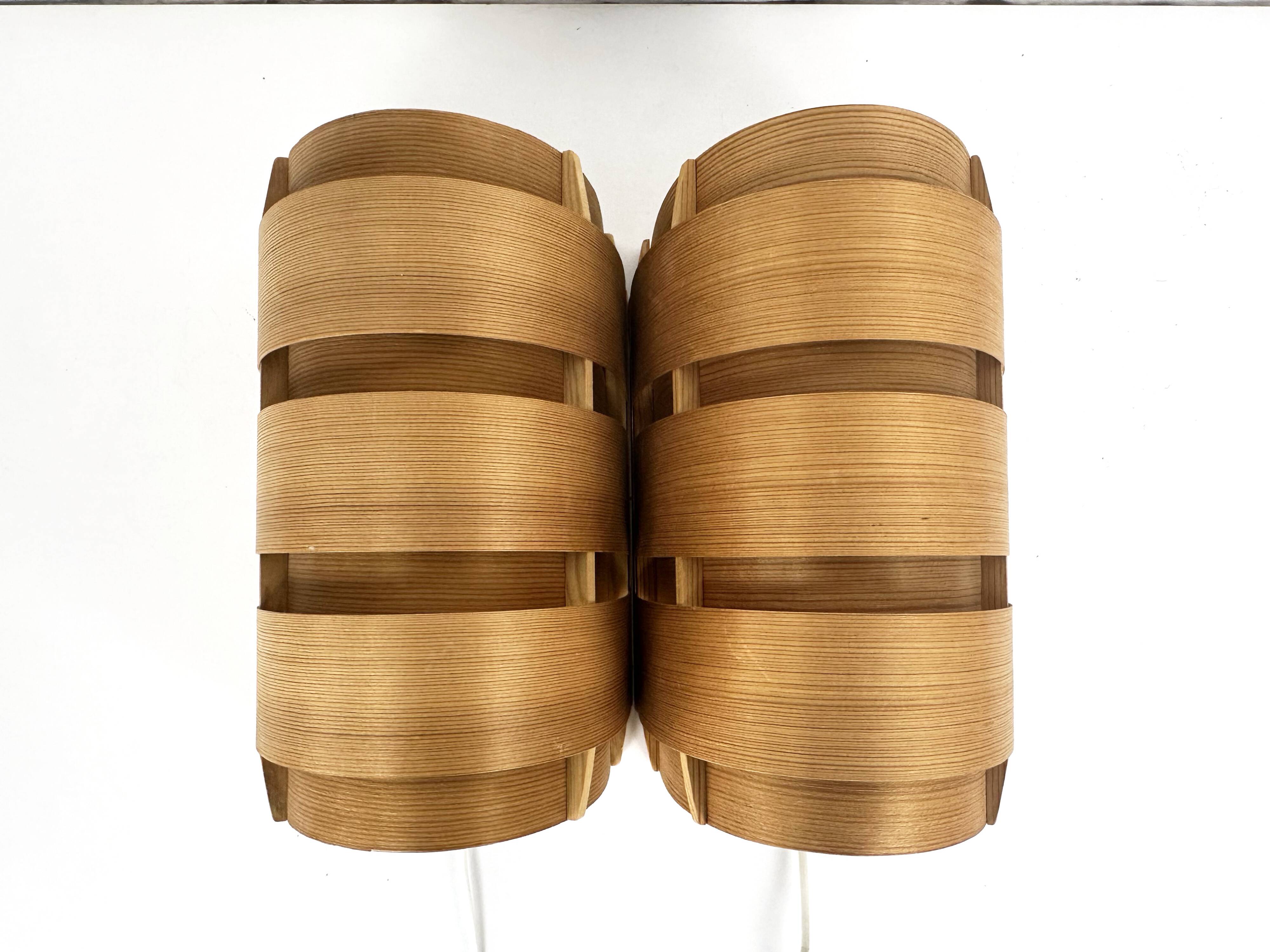 Pair of V155 wall lights in pine by Hans-Agne Jakobsson, Sweden, 1960.