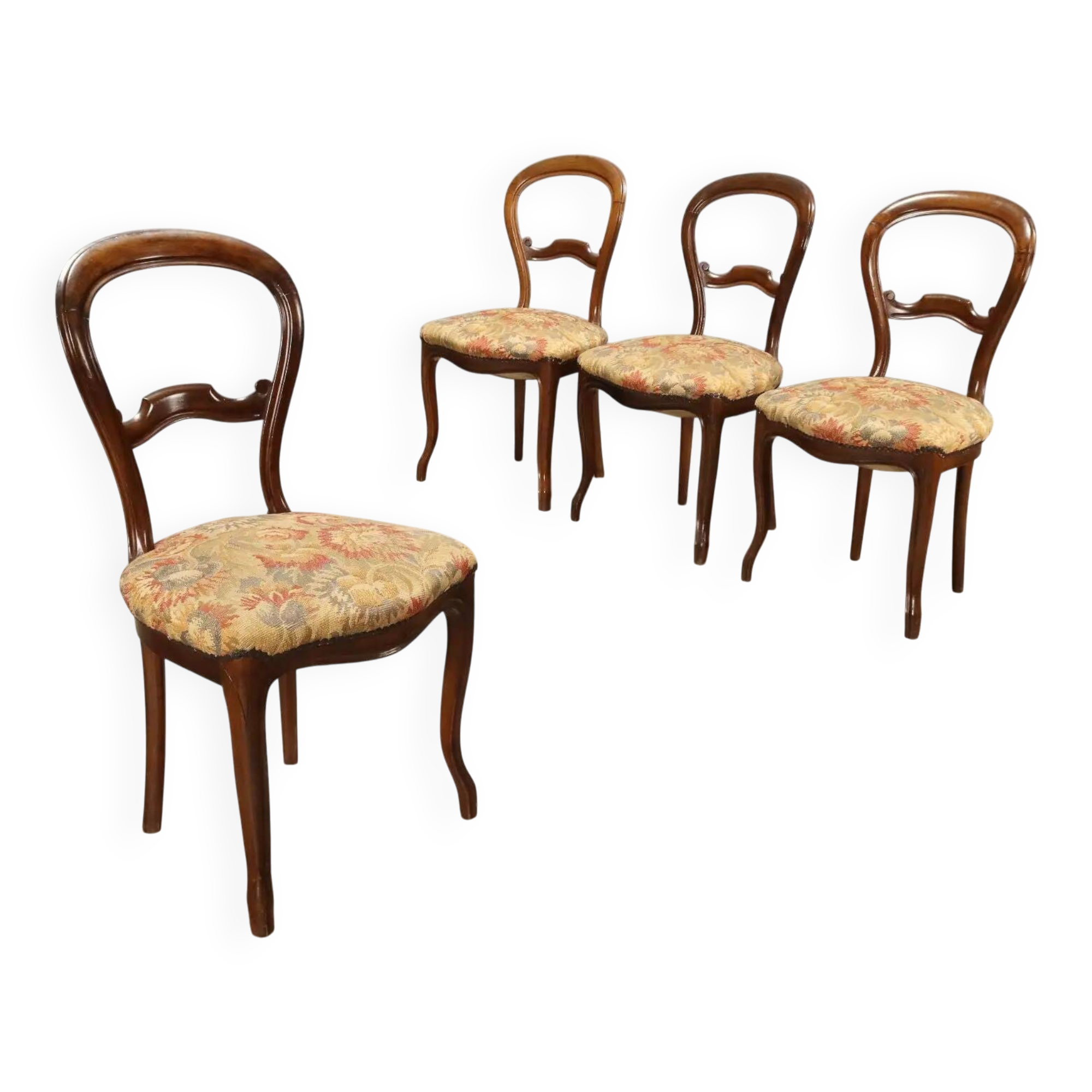Antique Louis-Philippe walnut chairs, Italy, 19th century