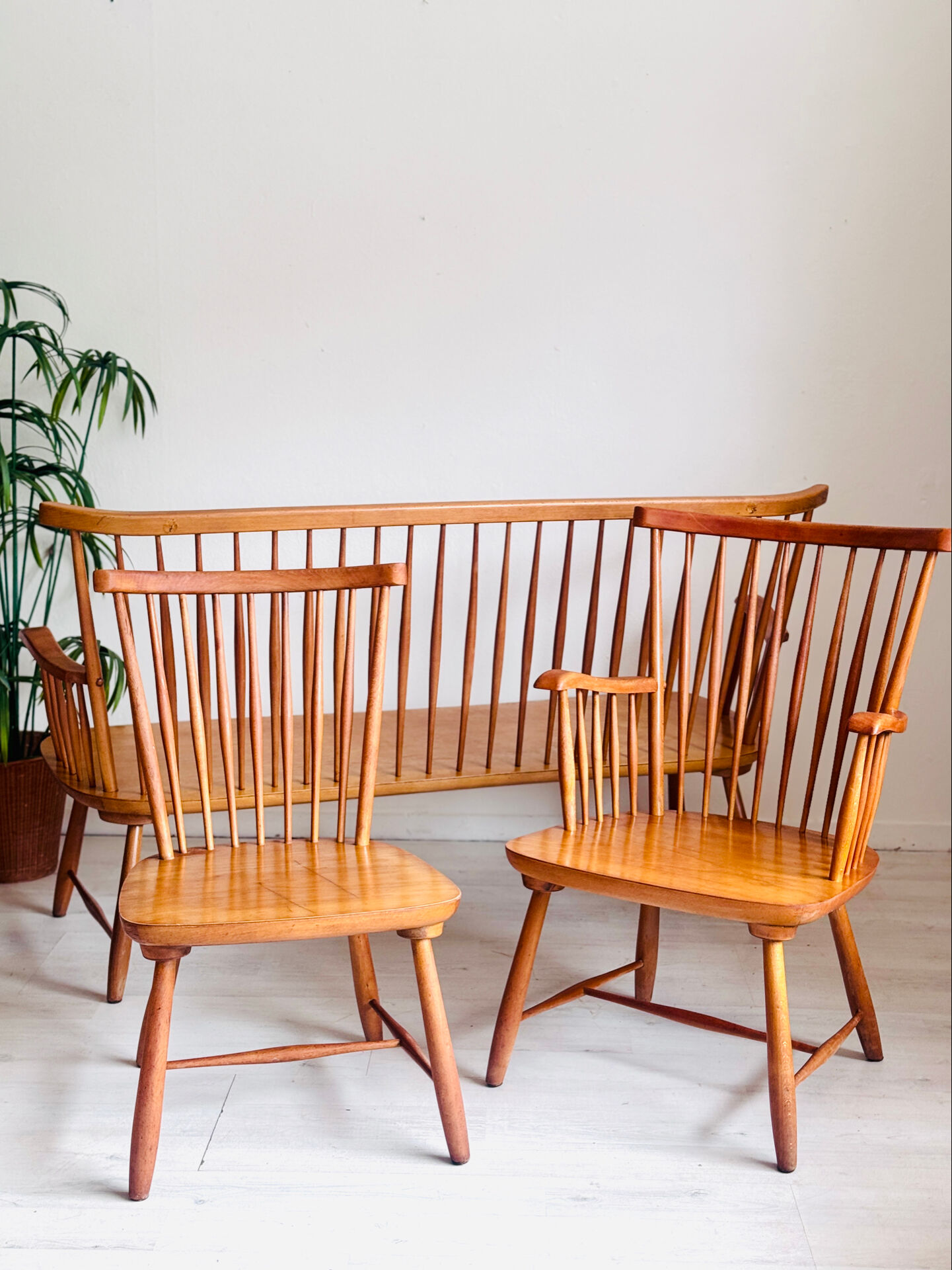 Vintage ‘winsdsor’ bench and chairs 1950’s