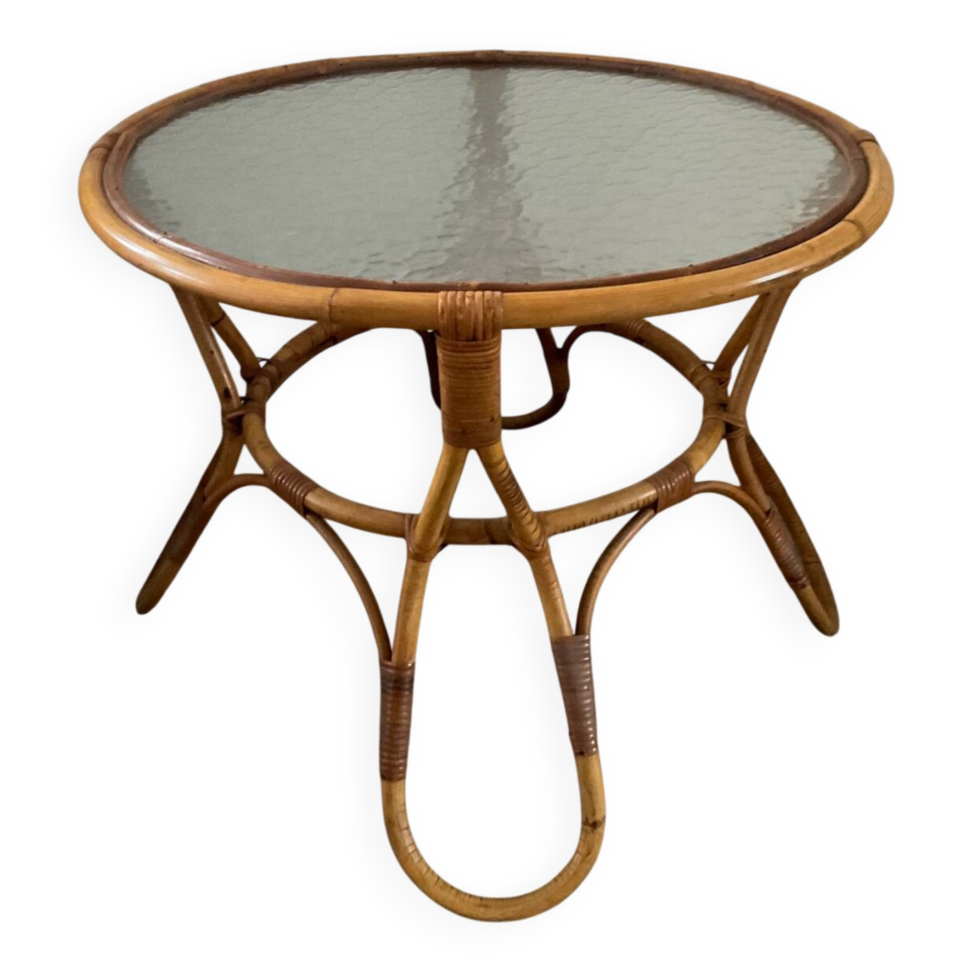 1960s rattan and glass coffee table