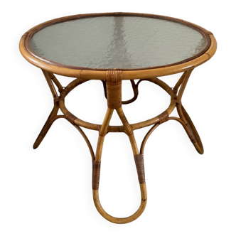 1960s rattan and glass coffee table