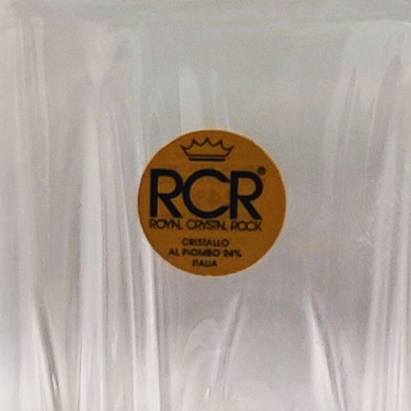 1970s crystal decanter with 2 crystal glasses by rcr. made in italy