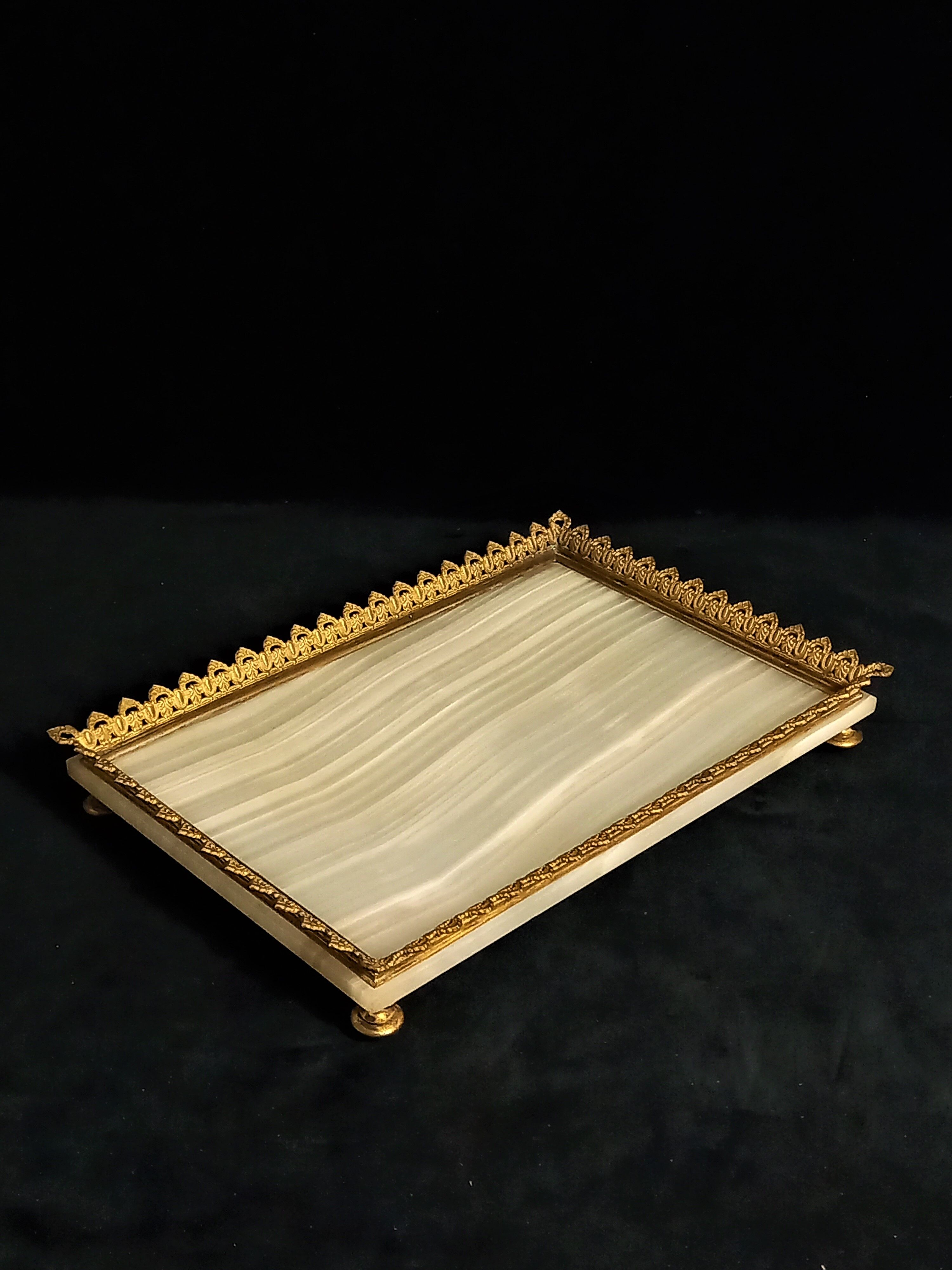 Onyx desk top with brass gallery