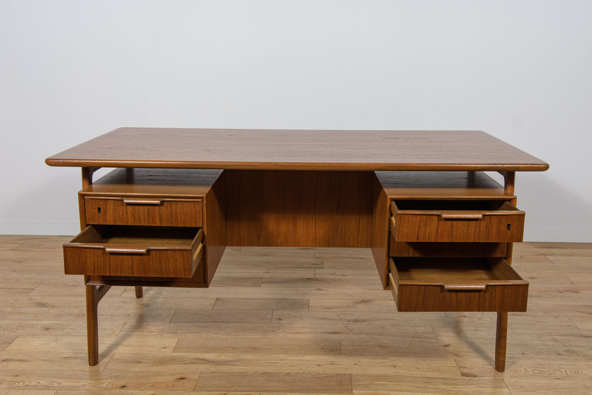 Mid-Century Teak Model 75 Freestanding Desk from Omann Jun, Denmark, 1950s