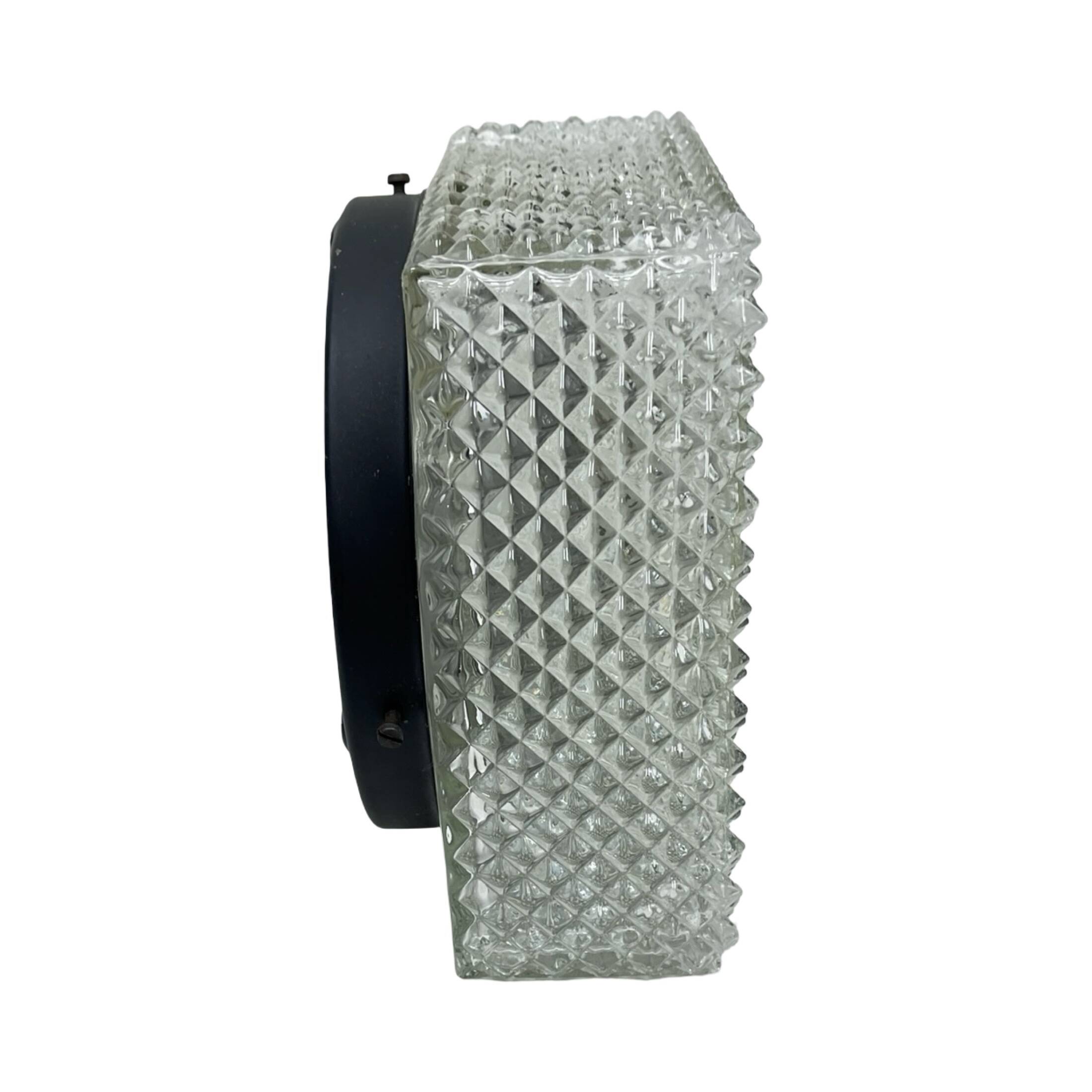 Square glass cube flush-mount light, Hillebrand (Germany), 1970s. Vintage