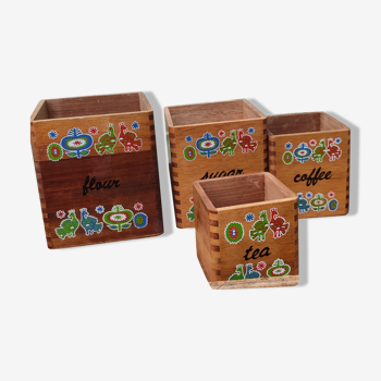 French and English wooden spice pots