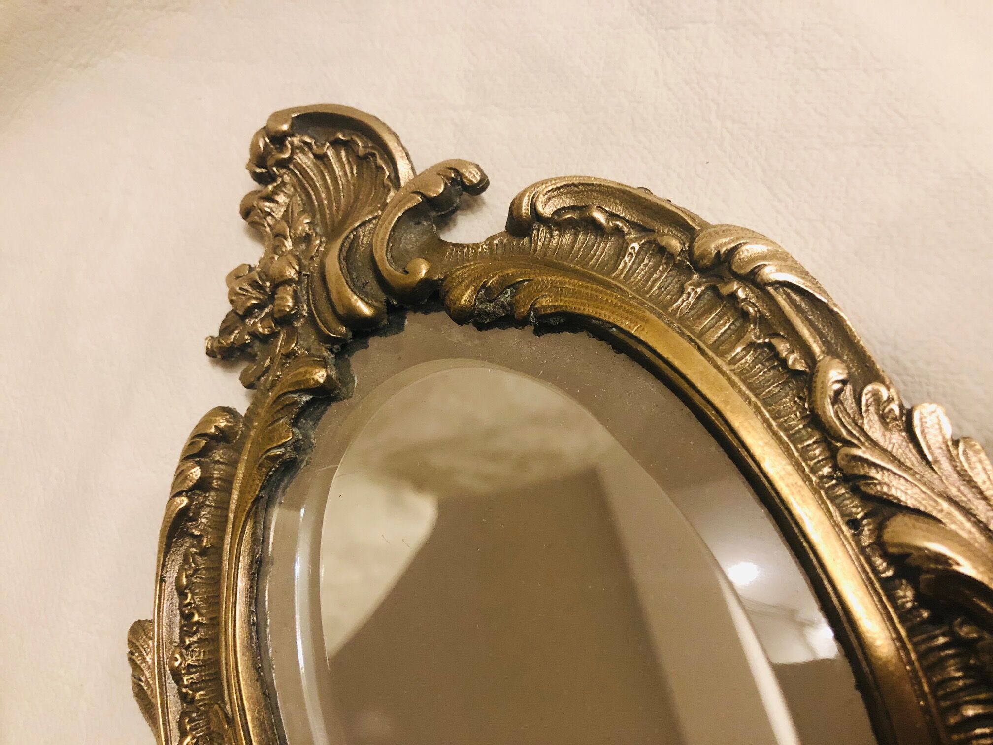 19th-style louis XV gilded bronze beveled hand mirror