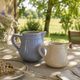 Duo of pastel ceramic milk jugs – Lavender blue & vintage cream