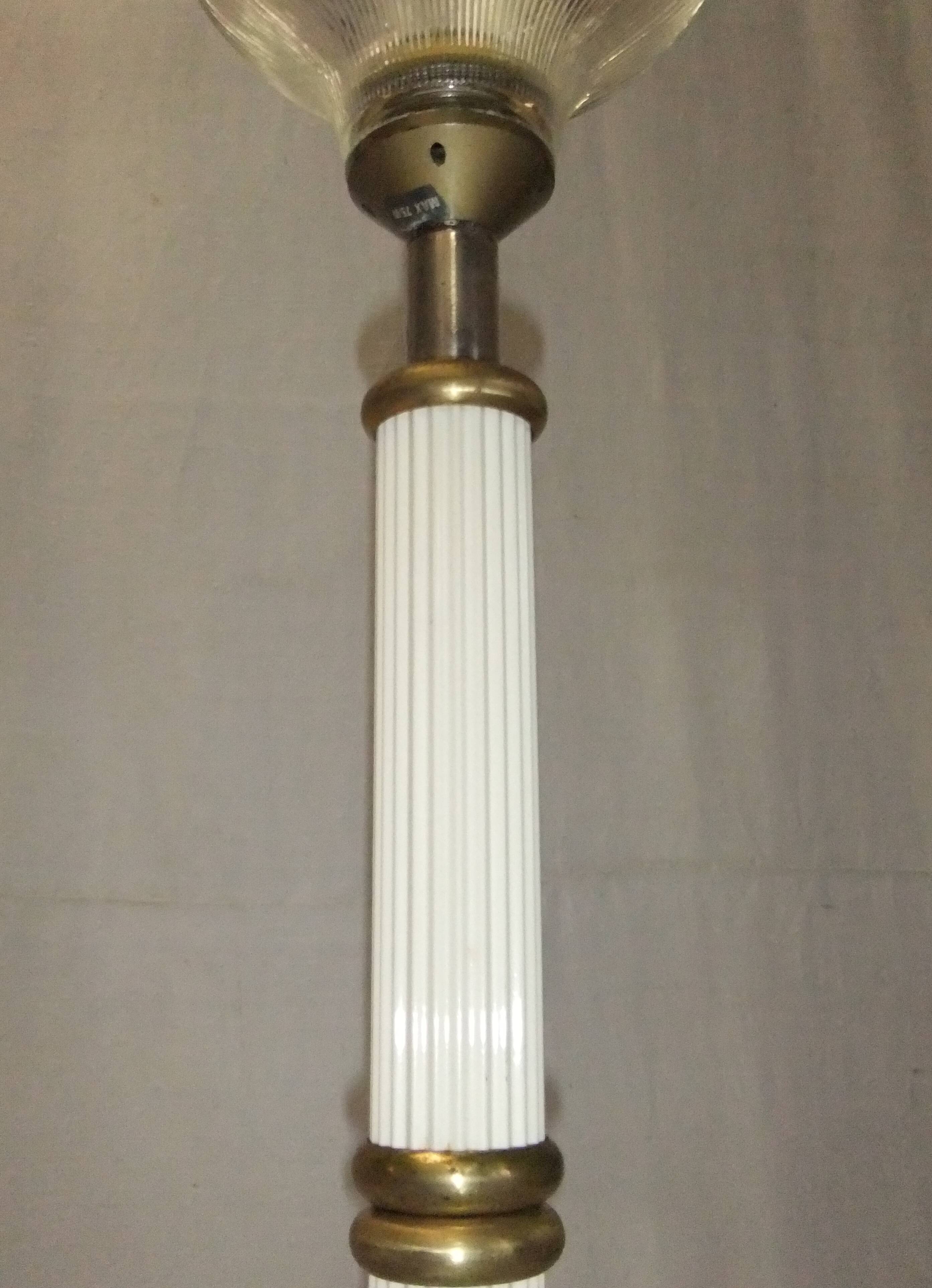 Large vintage column lamp from the 50s, molded glass floor lamp