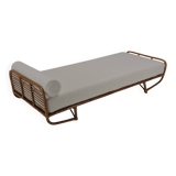 Bamboo and rattan daybed in ivory bouclé, Italy 1960s