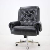 Scandinavian style leather office swivel armchair, 1970s