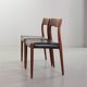 Niels Otto Moller Teak Wooden with Black Leather Dining Chairs, Model 77