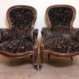 Pair Of Louis XV Style Bergères In Walnut Circa 1850