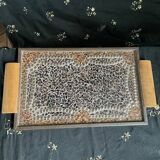 Plateau mosaïque vintage poignée bois