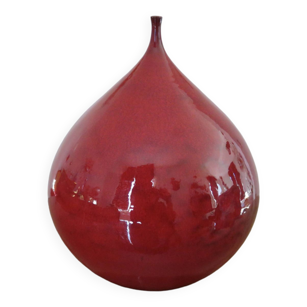 Vase En Céramique Design Akane - 28cm De Haut - Rouge Imprimé - Neuf