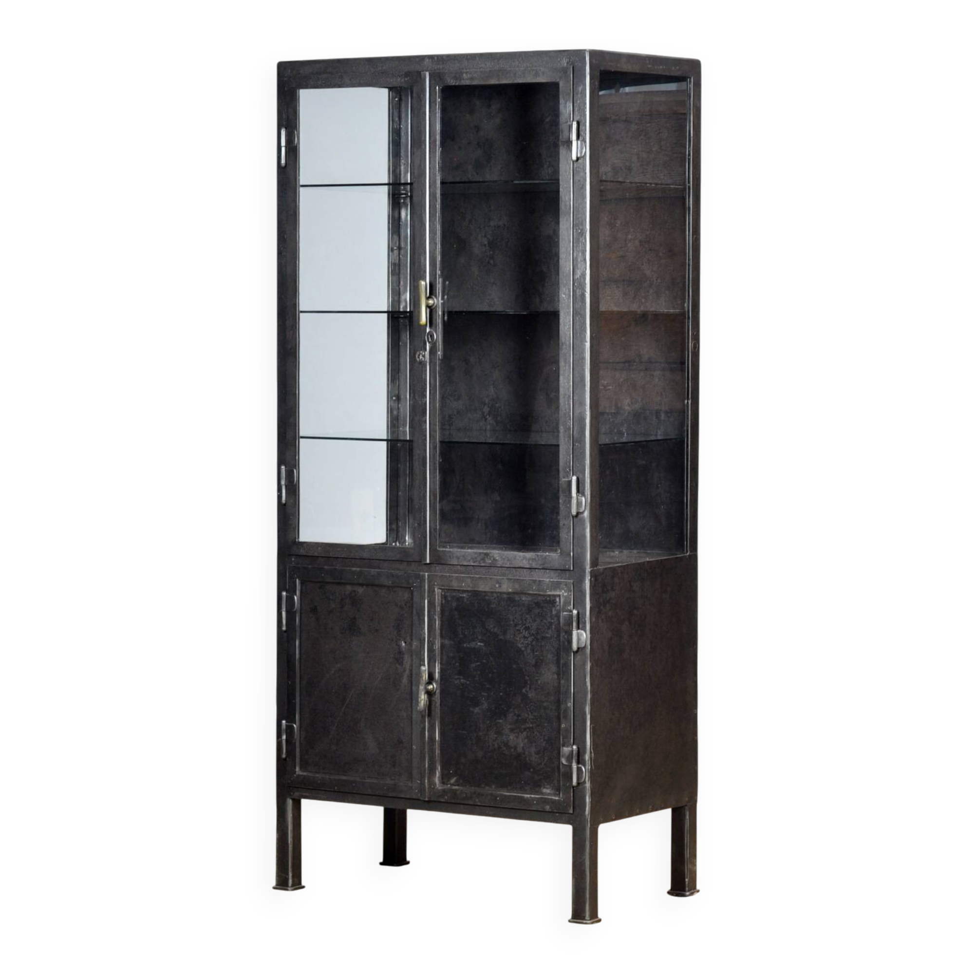 Polished iron medical cabinet, 1920s