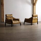 Percival Lafer MP-81 lounge chairs in yellow leather, Brazil 1970s