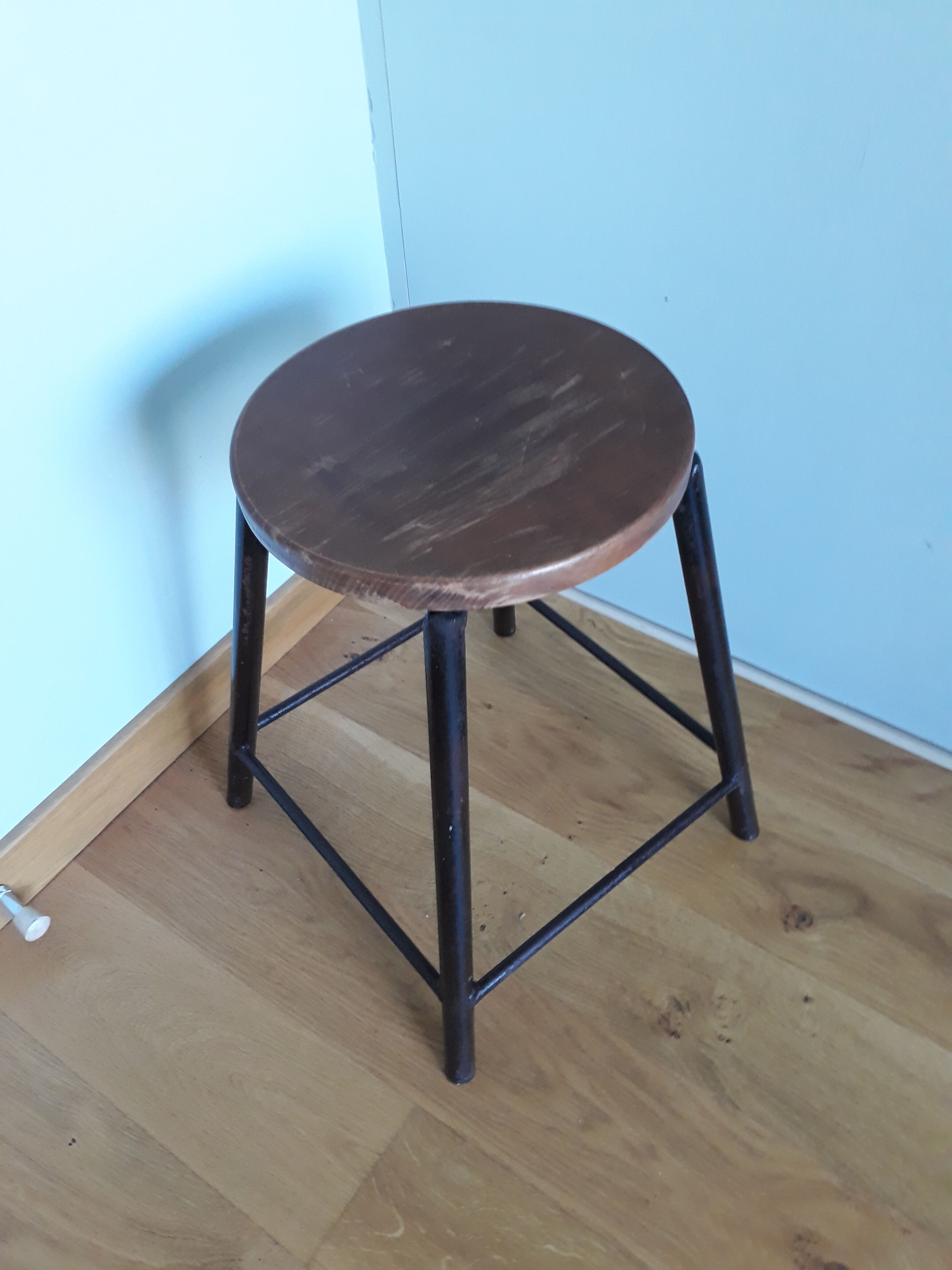 Metal and wood workshop stool industrial style