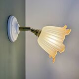 Vintage tulip wall lamp in white and brown frosted glass