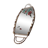 Plateau repas laiton miroir deco fleurs 1930 1960