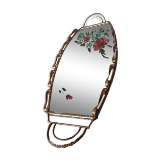 Plateau repas laiton miroir deco fleurs 1930 1960