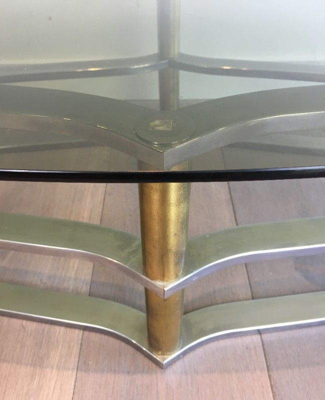 Designer coffee table in gilded brass and chrome, circa 1960