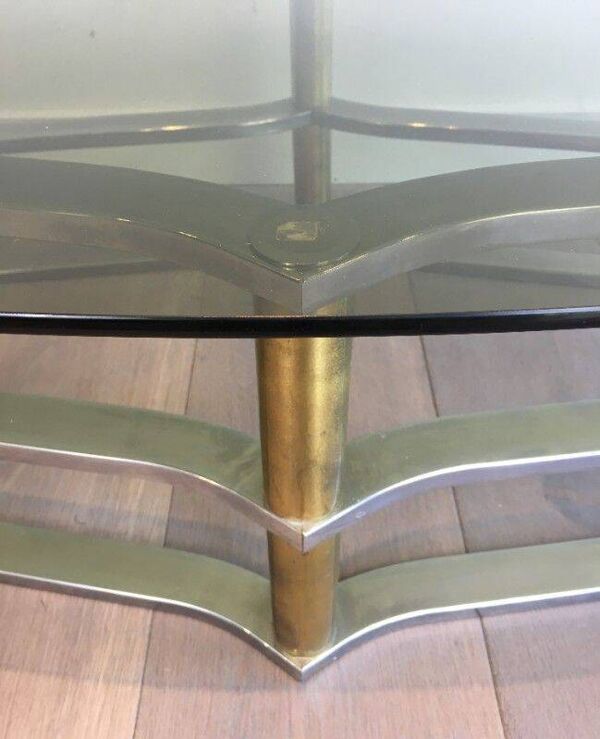 Table basse en laiton doré et chrome, vers 1960