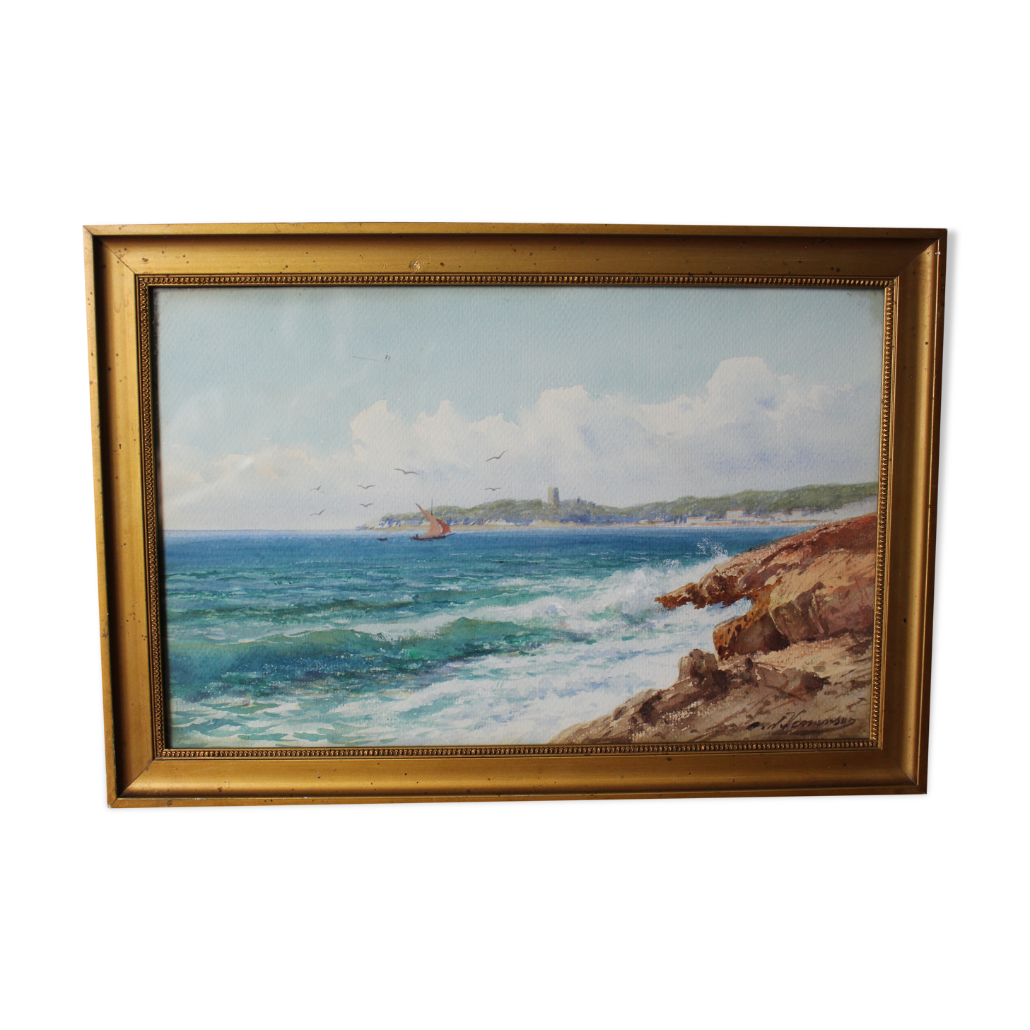 Aquarelle sur carton ou bois épais signée