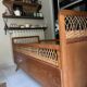 Vintage bed in wood and caning – 1950s/60s, signed workshop