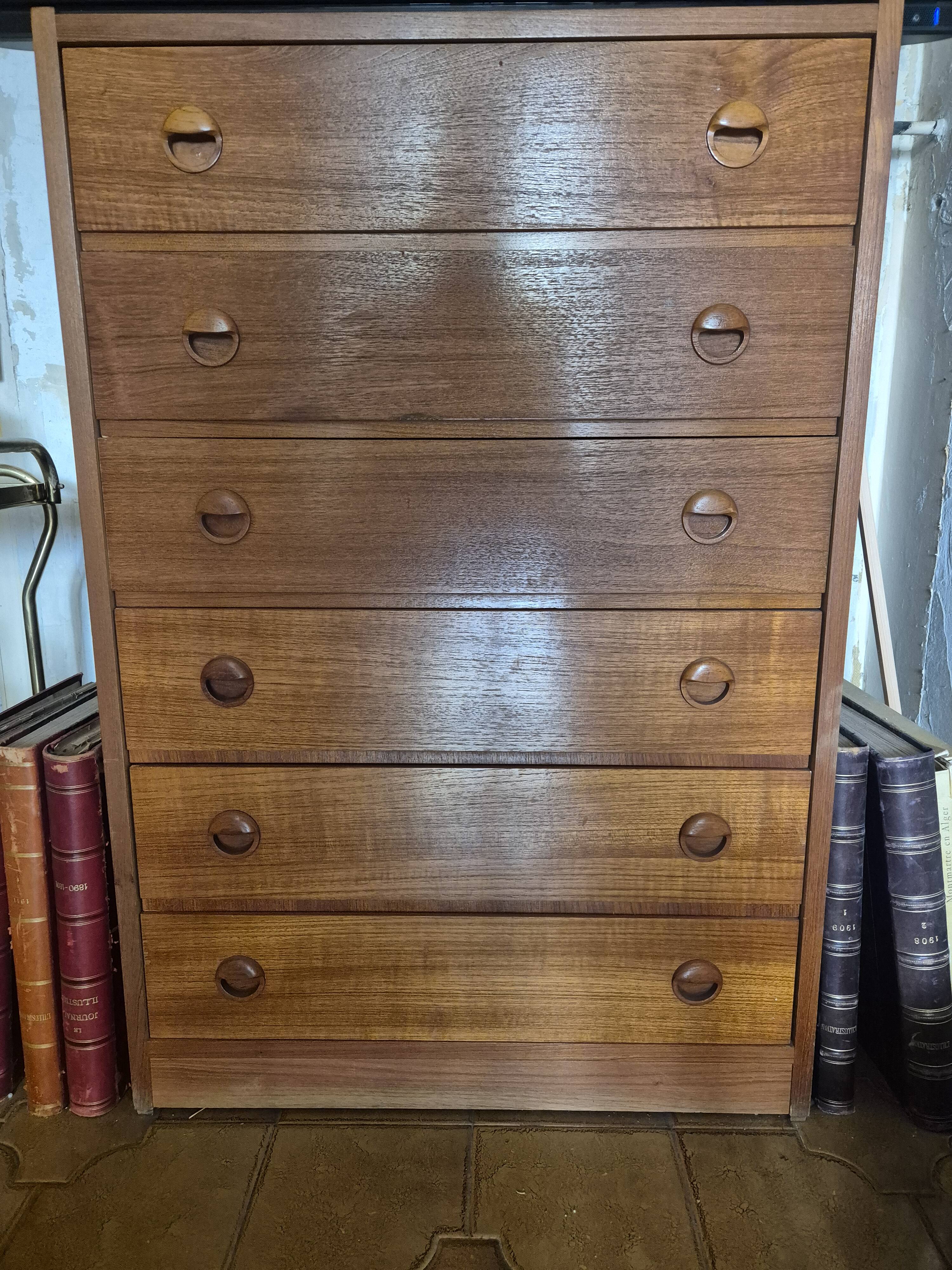 Teak veneer chest of drawers