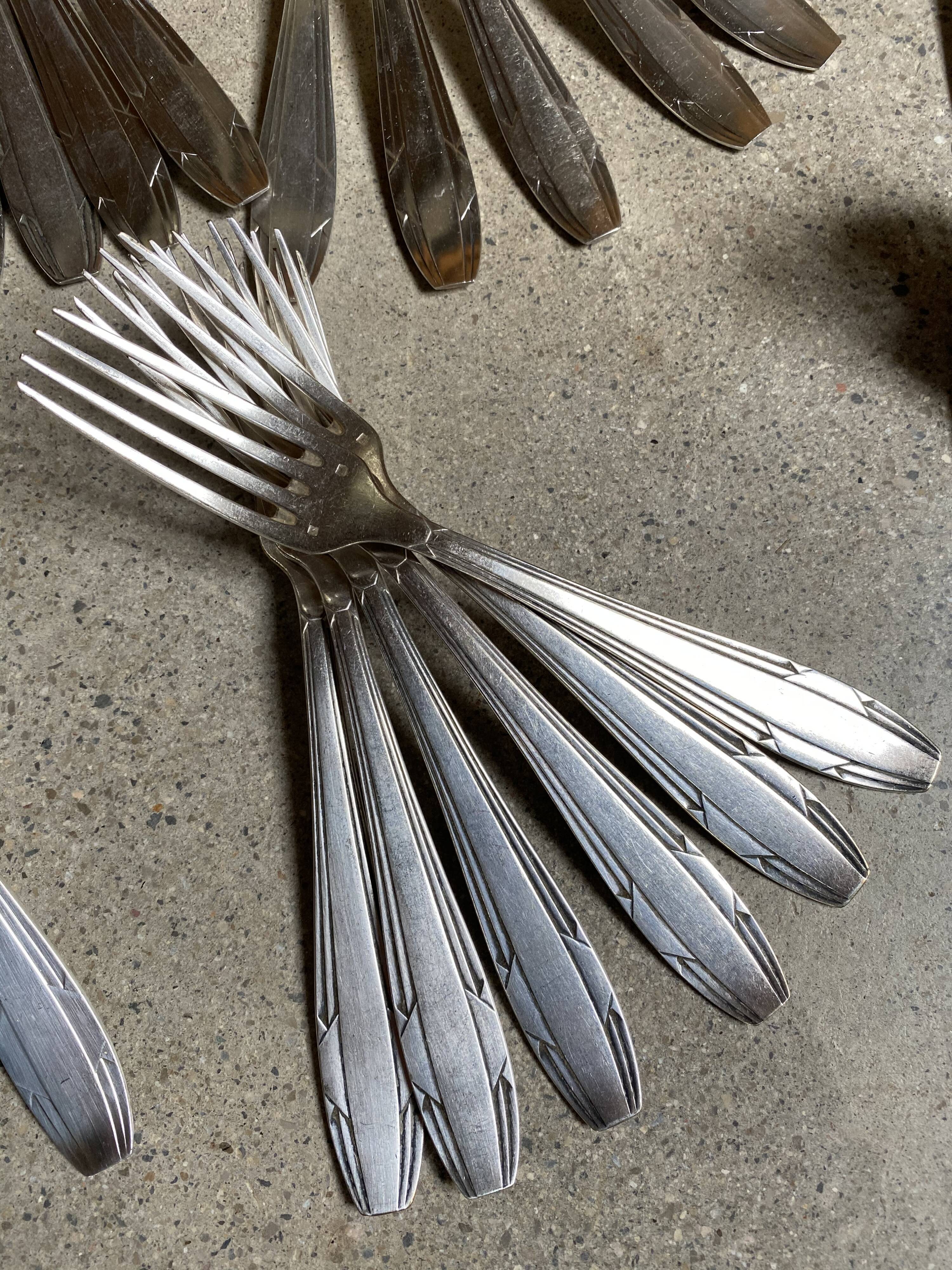 Silver metal cutlery art deco 63 pieces