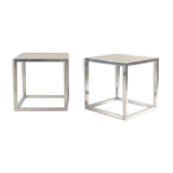 Pair of vintage cubic glass chrome metal side table with 1970 mirror glass tray