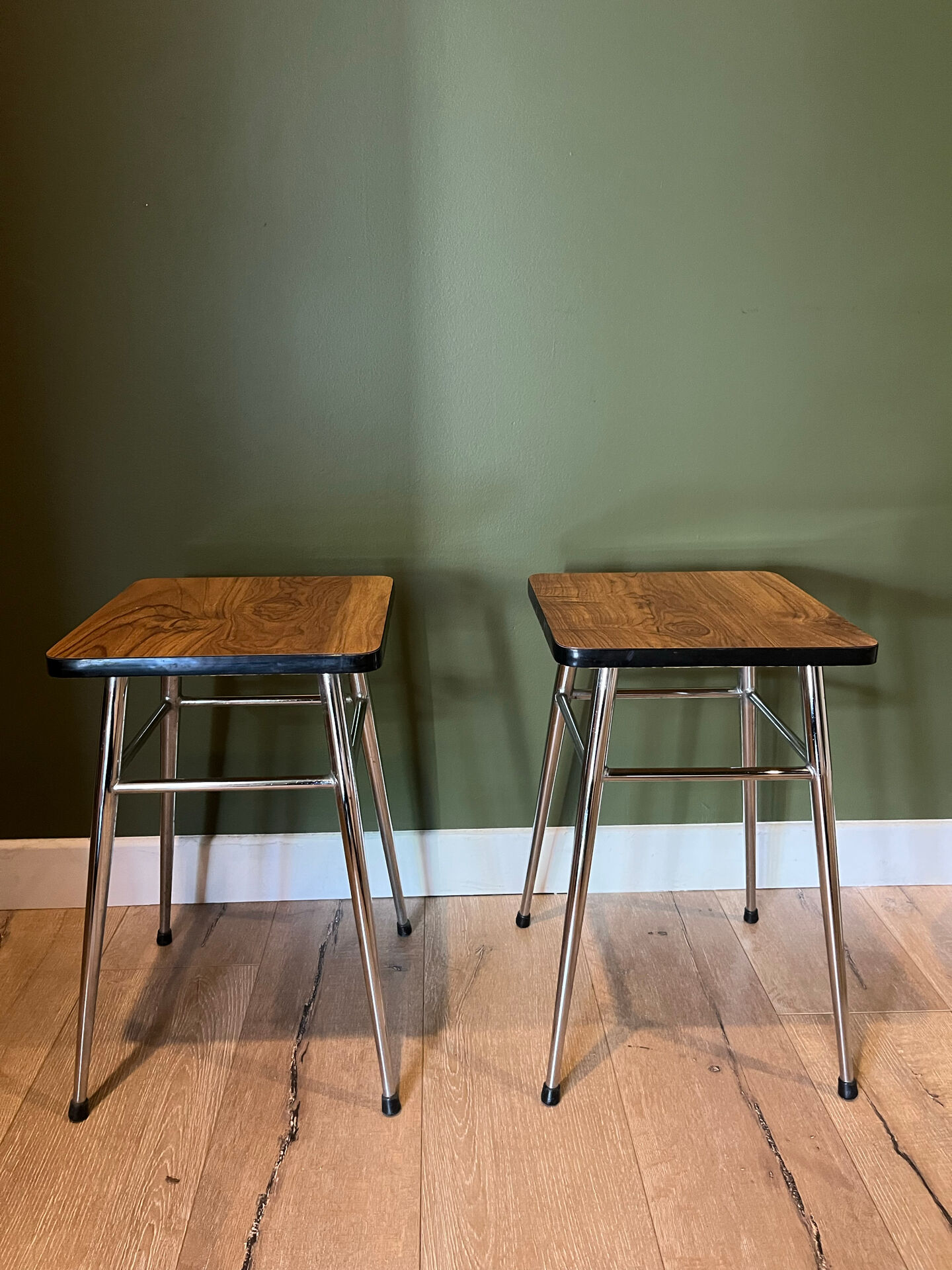 2 vintage beech Formica bedside stools