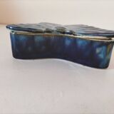 Vintage blue enameled ceramic butterfly box signed alpho