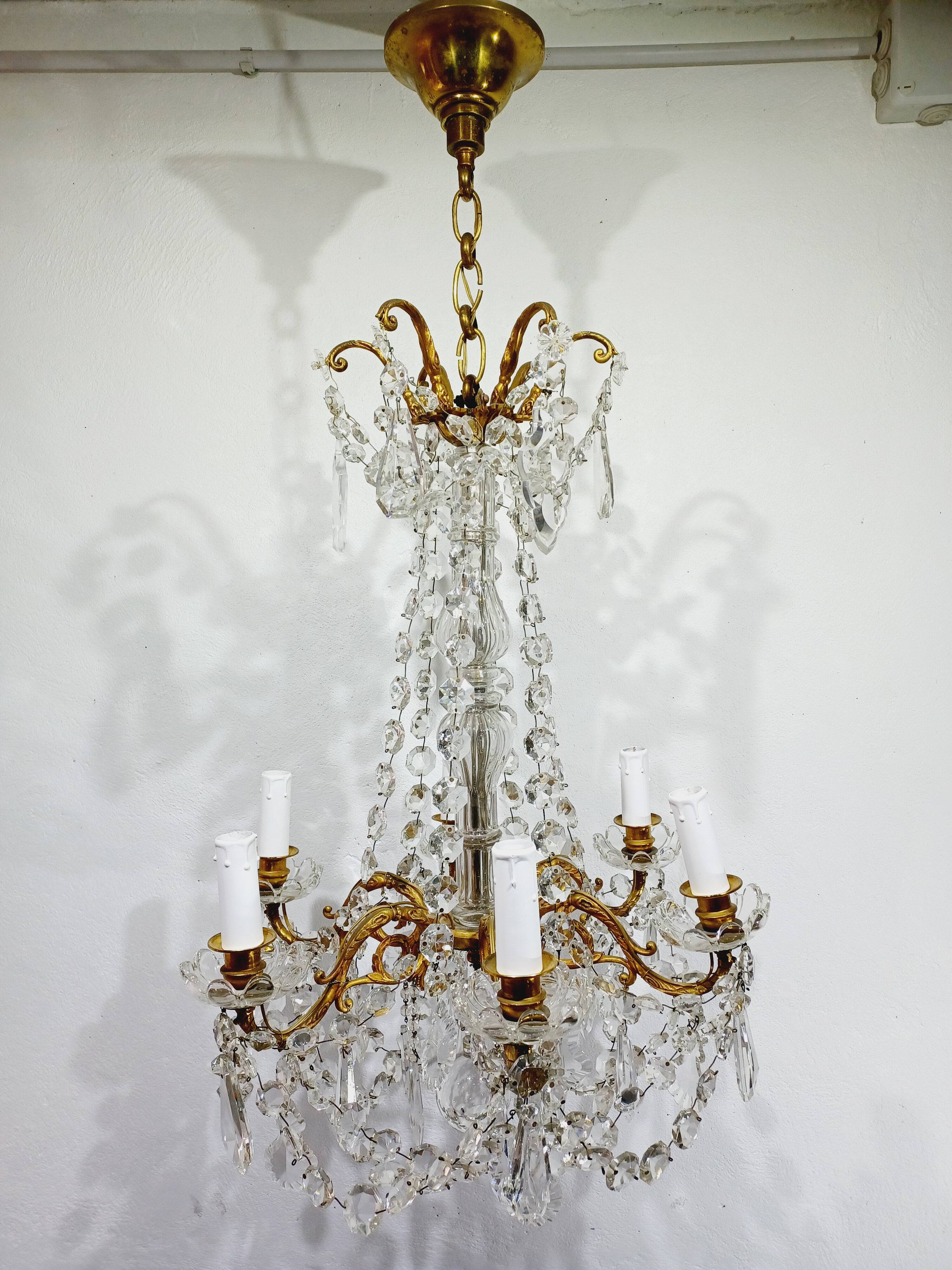 6 Light Bronze And Crystal Chandelier