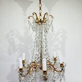 6 Light Bronze And Crystal Chandelier
