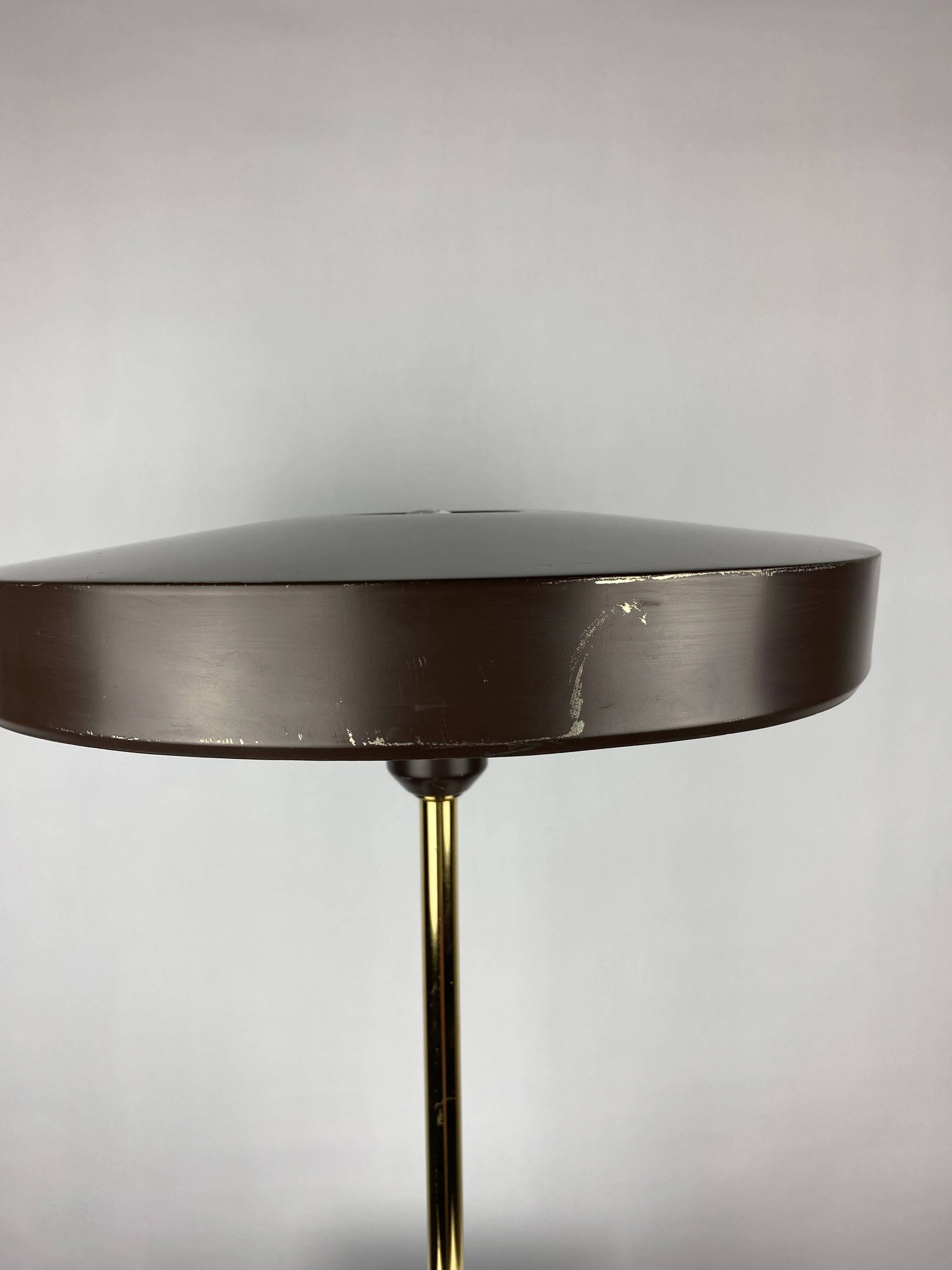 One of the four brown and gold Timor 69 table lamps by Louis Kalff for Philips 1970.