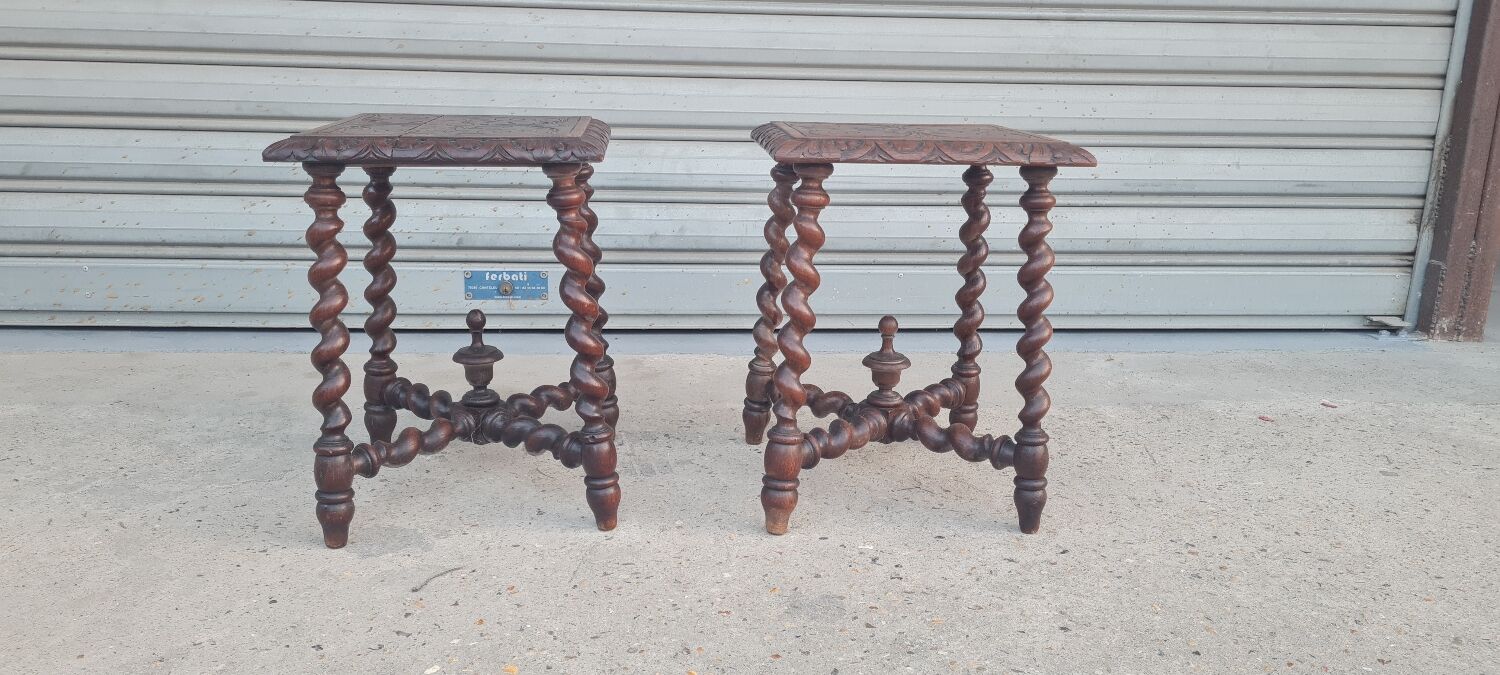 Pair of English oak bedside tables