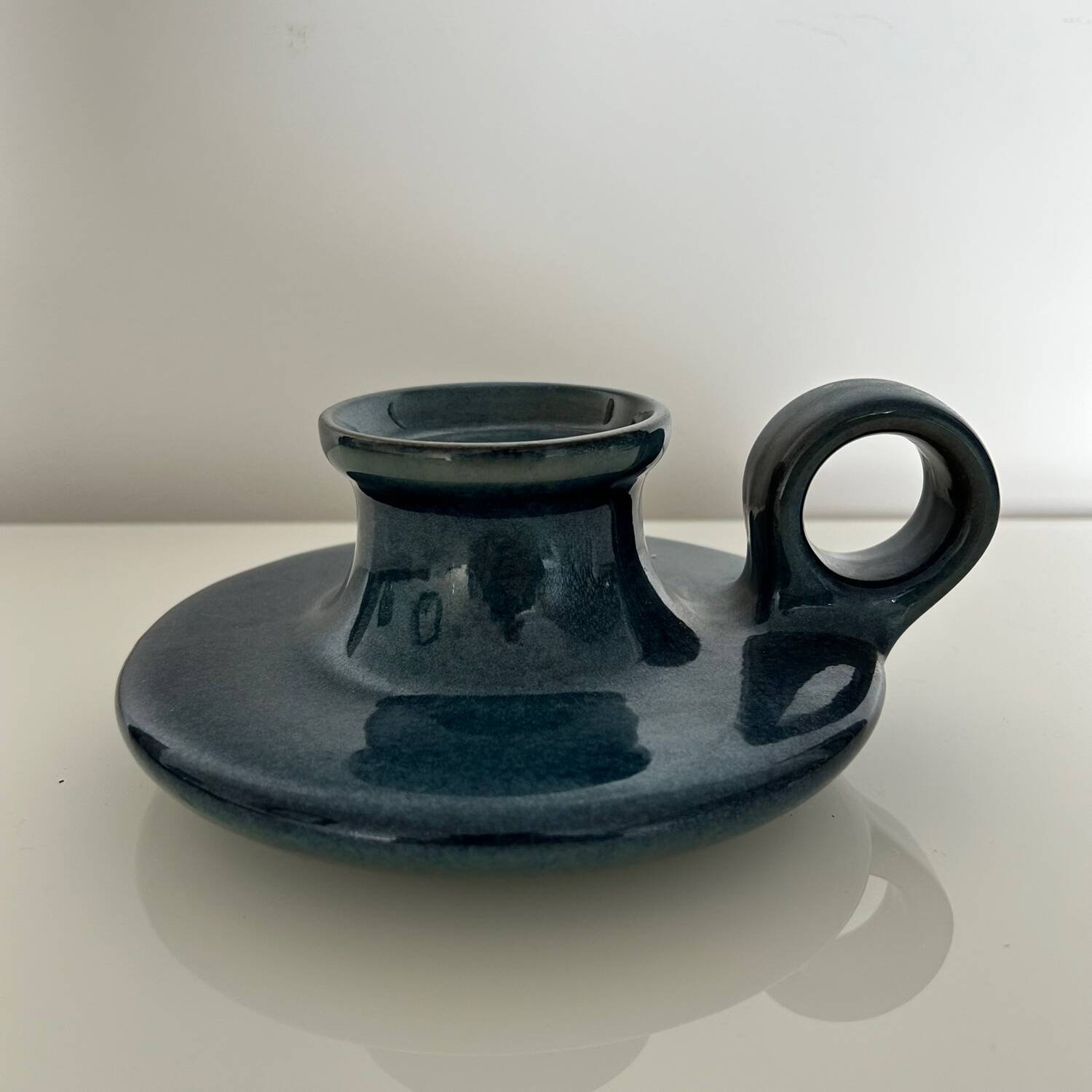 XL blue stoneware candlestick
