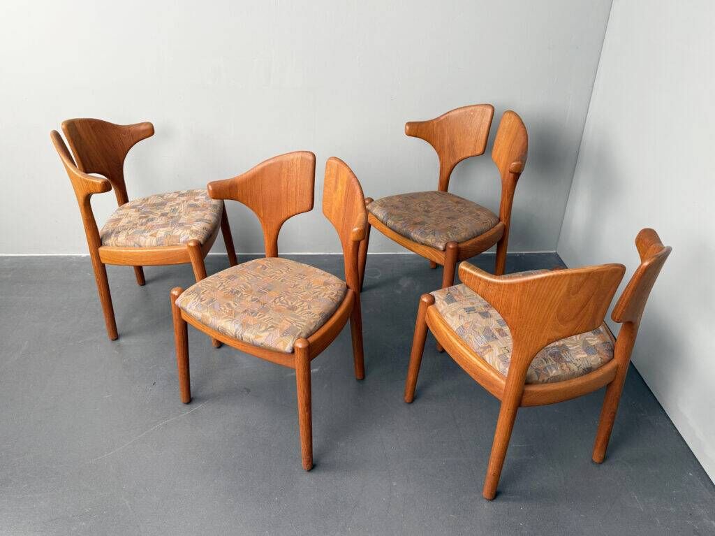 Set of 4 organic dining chairs, solid teak wood by Kai Kristiansen for Schou Andersen, Denmark, 1970s