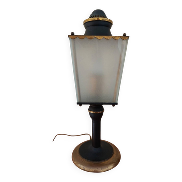 Arlus lamp in black metal, brass and glass circa 1950