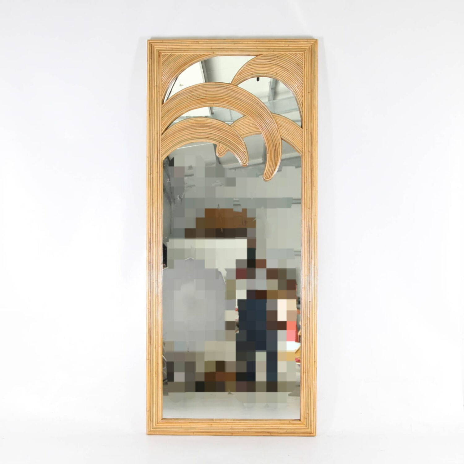 Large "palm" mirror in rattan