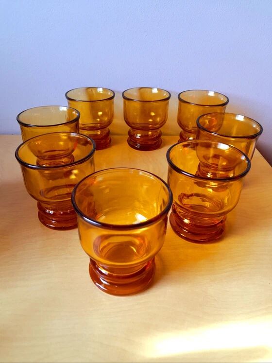 Set of eight amber glasses, Pernod 1970