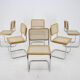 Set of six chrome plated and wood italian dining chairs by Breuer, 1970s