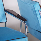 Blue velvet Art Deco seating set made in 1940s Czechia