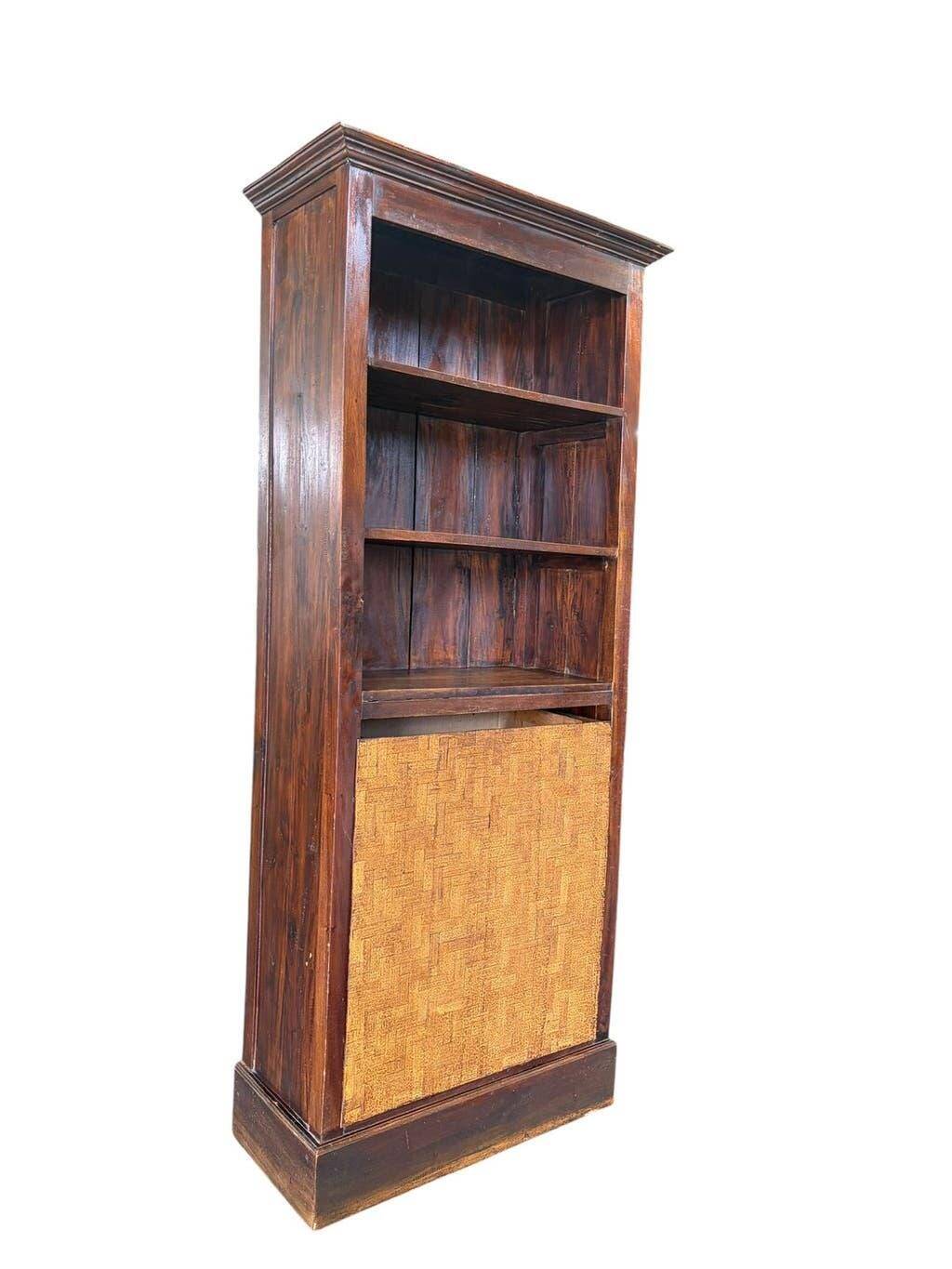 Vintage wooden library with storage chest/basket.