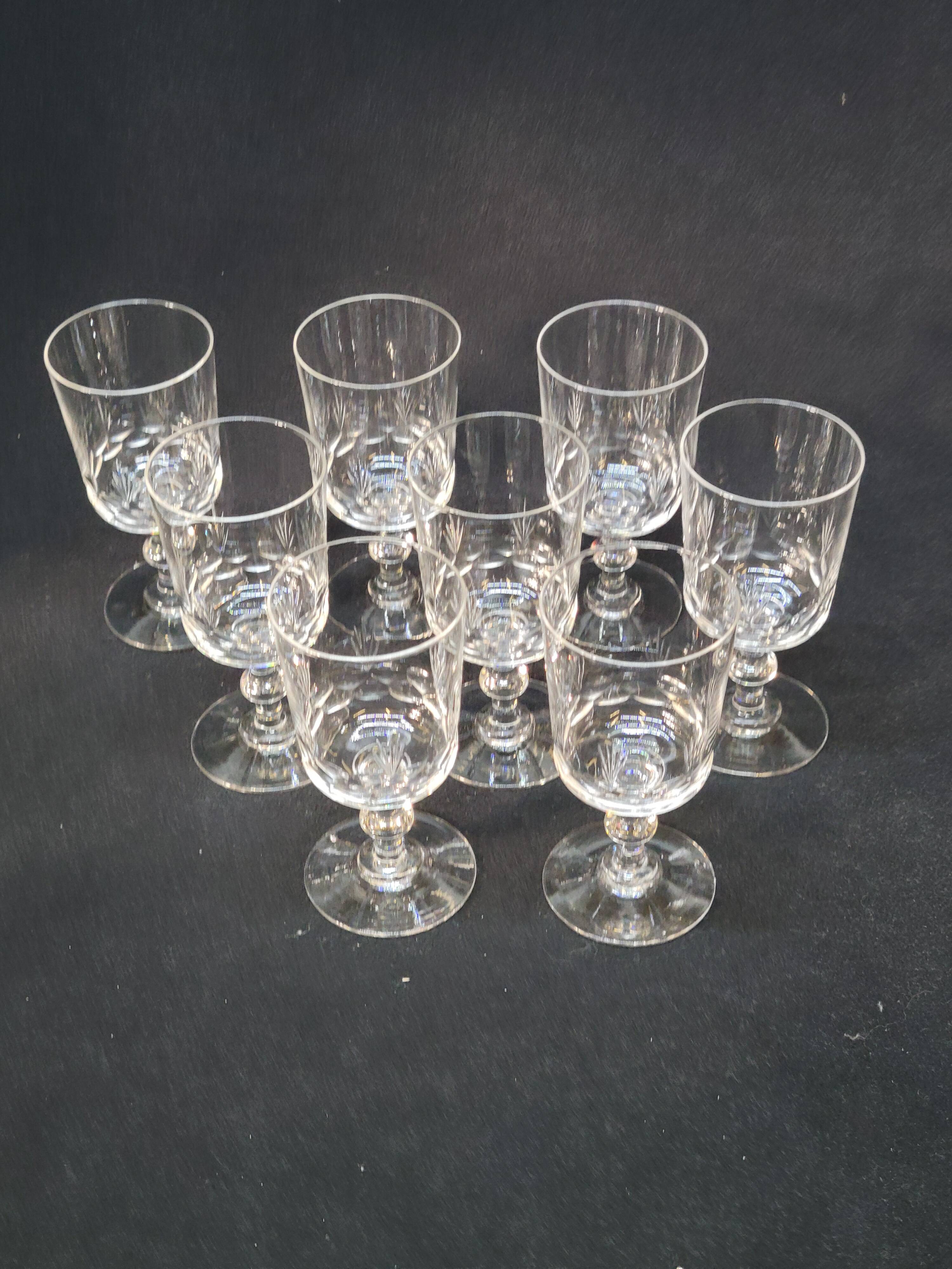 8 antique baccarat crystal wine glasses cut engraved 10742