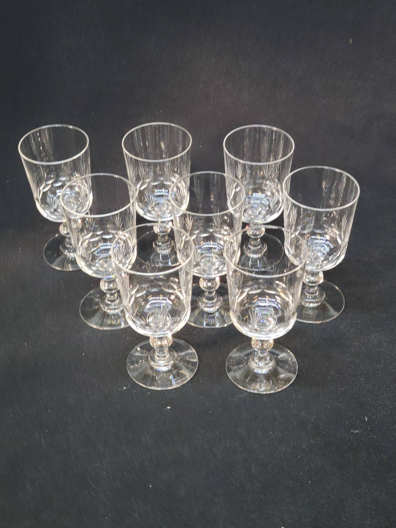 8 antique baccarat crystal wine glasses cut engraved 10742